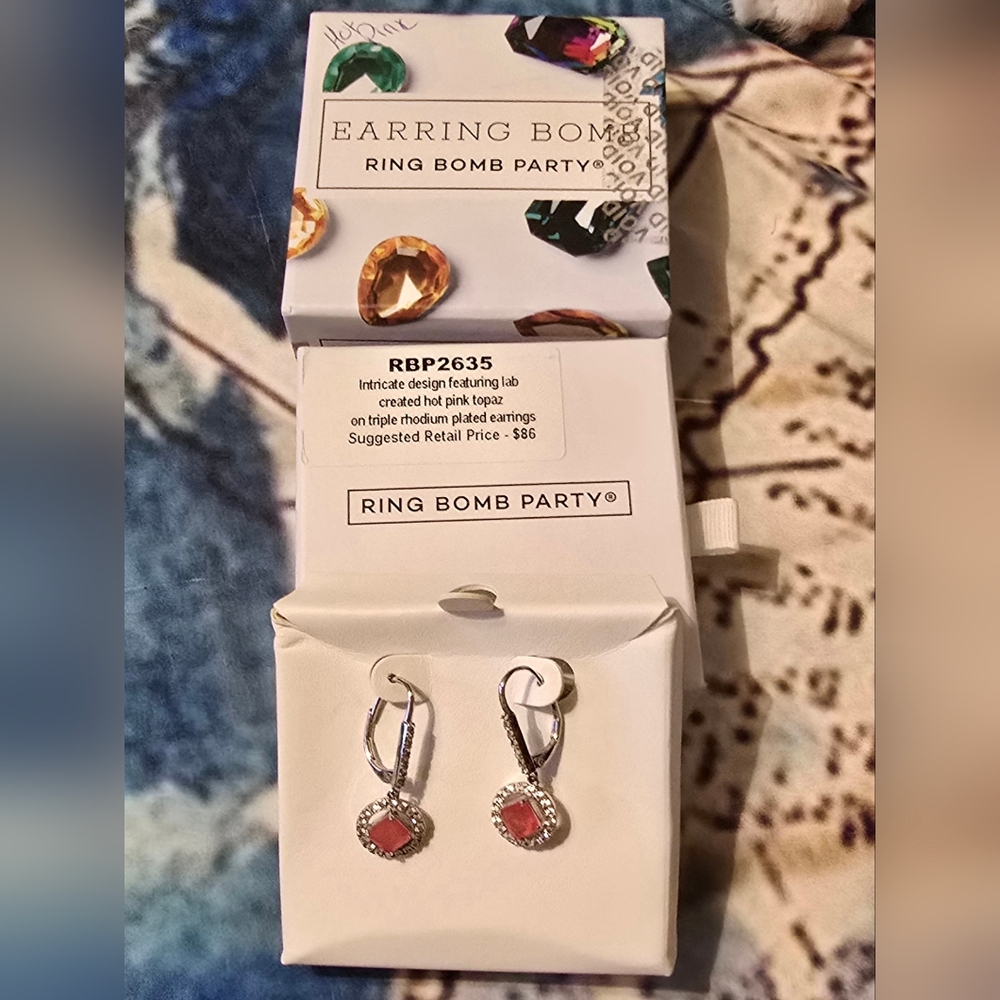 Ring Bomb Party Earrings with Hot Pink Topaz